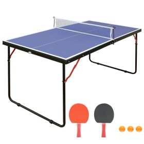 Tennis Table Portable Ping Pong Table Set With Net And 2 Ping Pong Paddles (Option: Blue)