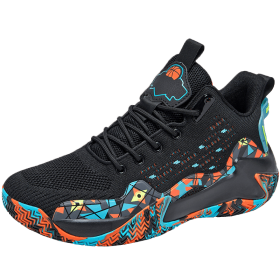 Men's Shoes Basketball Breathable Cushioning Non-Slip Sports Shoes Gym Training Athletic Basketball Sneakers Women (Color: Black red, size: 44)