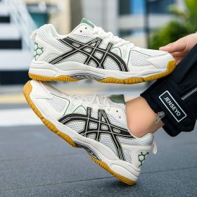 Men's and women's new fashion fashion comfortable badminton shoes anti-slip wear men's sports shoes table tennis shoes (Color: Army green, size: 42)