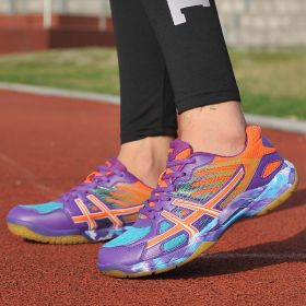 New Professional Badminton Shoes Men Women Size Plus 36-45 Tennis Shoes Ladies Luxury Baminton Sneakers Kids Tennis Sneakers (Color: Purple, size: 38)
