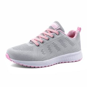 New women's woven sports shoes, breathable and casual couple sports shoes (Color: Grey pink, size: 40)