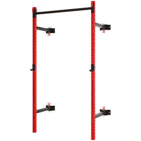 Folding Squat Rack with Pull Up Bar, Wall Mounted and Adjustable, 1000 Pounds Capacity Power Rack, Red (Color: Red)