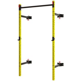 Folding Squat Rack with Pull Up Bar, Wall Mounted and Adjustable, 1000 Pounds Capacity Power Rack, Yellow (Color: Yellow)