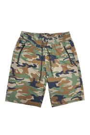 COTTON BLEND LOUNGE SWEAT SHORTS (Color: CAMO GREEN, size: L)