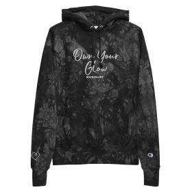 Own Your Glow Unisex Champion tie-dye hoodie with Embroidery | Champion hoodie (Color: Black, size: XL)