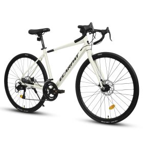 A28320RL 700C Road Bike, 16-Speed Outdoor Bike Disc Brakes, Light Weight Aluminum Frame, Racing Bike City Commuting Road Bicycle L Size for Men Women (Color: Cream M size)