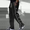Men's Baggy Sweatpants Side Striped Track Pants Drawstring Waist Wide Leg Straight Lounge Pants with Pockets