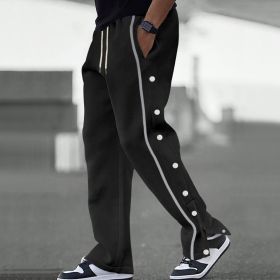 Men's Baggy Sweatpants Side Striped Track Pants Drawstring Waist Wide Leg Straight Lounge Pants with Pockets (Color: Black, size: M)