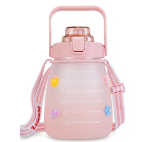 Kawaii Water Bottle with Straw 37.2oz Large Capacity Portable Sports Bottle with Cute Three-Dimensional Stickers (Color: Pink, size: One size)