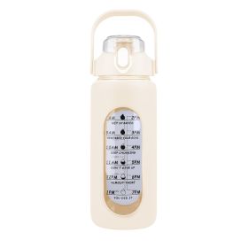 64Oz Glass Water Bottle Sports Water Bottle Motivational Water Bottle Water Intake Tracker Bottle with Straw Time Marker Silicone Sleeve Handle for Gy (Color: White, size: 64oz)