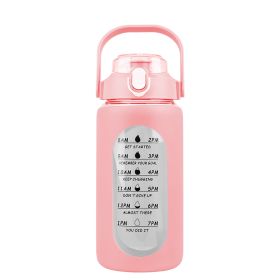 64Oz Glass Water Bottle Sports Water Bottle Motivational Water Bottle Water Intake Tracker Bottle with Straw Time Marker Silicone Sleeve Handle for Gy (Color: Pink, size: 32oz)