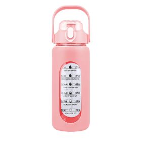 64Oz Glass Water Bottle Sports Water Bottle Motivational Water Bottle Water Intake Tracker Bottle with Straw Time Marker Silicone Sleeve Handle for Gy (Color: Pink, size: 64oz)